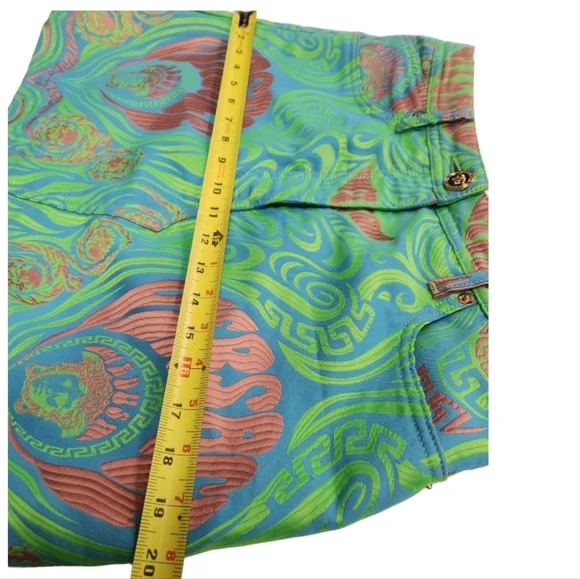 Versace Psycadellic Print Denim A  -Line Mini Skirt Italy SZ 42 - Picture 14 of 15